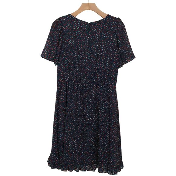 Madewell Dress Womens 6 Blue Flutter-Sleeve Ruffle-Hem V-Neck Lined Dots Print - Picture 6 of 13